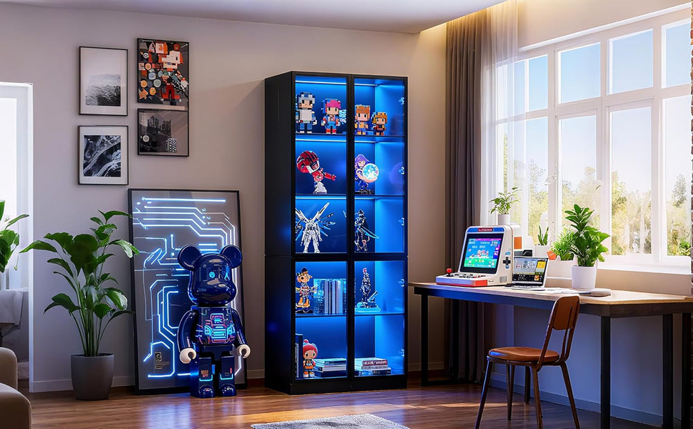 Wildhome 79'' Tall Glass Display Cabinet with LED Lights,Showcase wit...