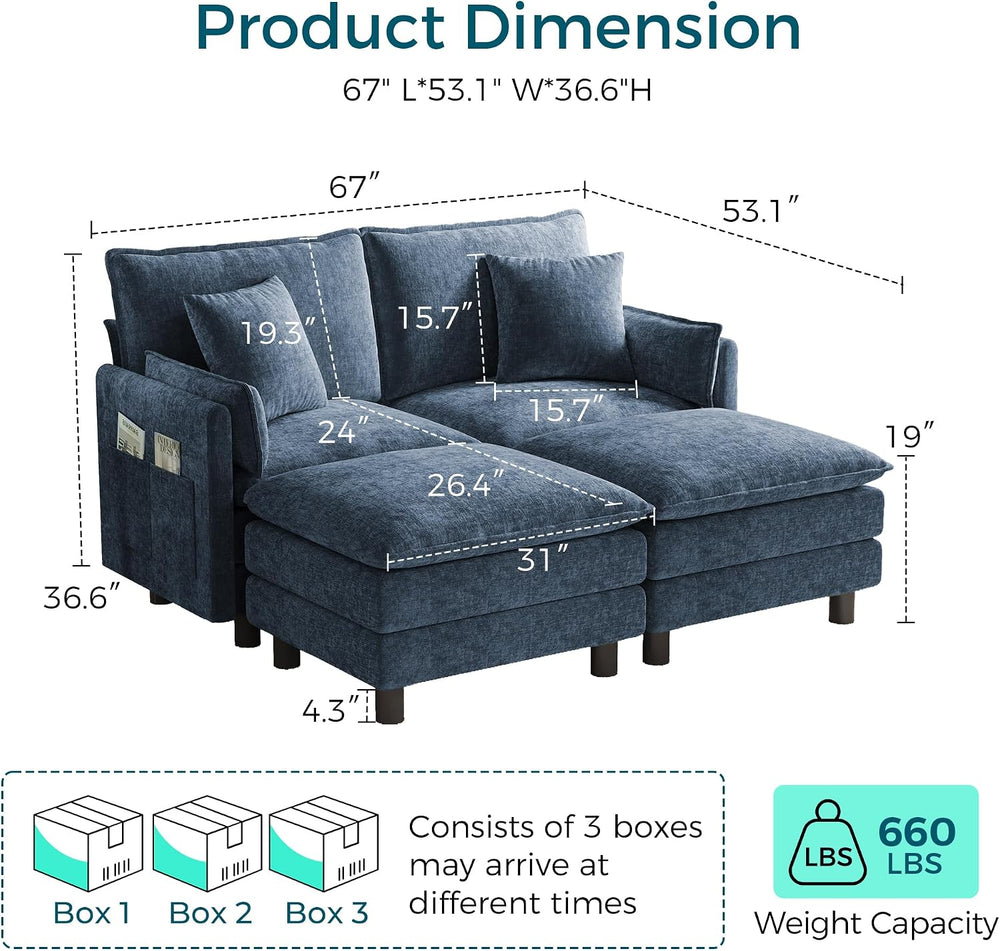 LINSY HOME 65'' Modular Sectional Sofa Love Seat Couch Chenille Cloud...
