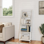 4-Tier Ladder Bookshelf - Freestanding Shelved Bookcase with X-Back Frame and Leaning Look - Display Shelves for Home or Office by Lavish Home (White)