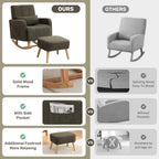 HCHAIRH Rocking Chair with Ottoman, Nursery Glider Rocker with High Backrest and Side Pocket, Teddy Rocking Accent Armchair with Solid Wood Legs for Nursery, Living Room, Bedroom Green