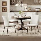 Upholstered Kitchen Chairs Set of 6, Modern Kitchen Chairs with High Back, Padded Fabric Dining Room Chair with Solid Wood Legs for Restaurant/Cafe/Home, Beige