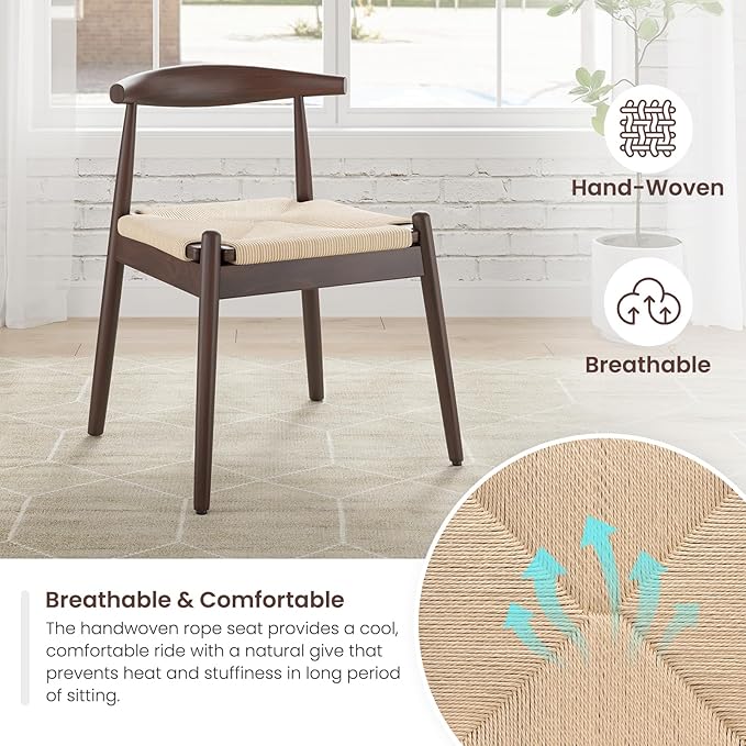 Farini Mid Century Modern Dining Chairs Set of 2, Solid Wood Frame Kitchen Chairs with Woven Upholstered Seat for Dining Room & Breakfast Nook,Latte-Beige