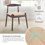 Farini Mid Century Modern Dining Chairs Set of 2, Solid Wood Frame Kitchen Chairs with Woven Upholstered Seat for Dining Room & Breakfast Nook,Latte-Beige