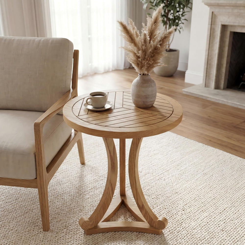 Christopher Knight Home Isele Wood Accent Table with Round Slatted Top Design...