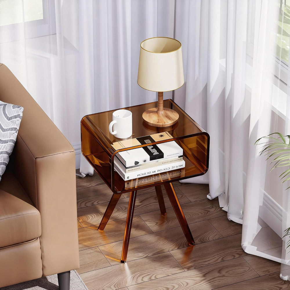 Acrylic Side Table, Acrylic Nightstand Bedside Table for Bedroom (Dark Brown,...
