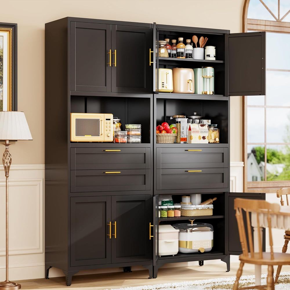 75” Tall Kitchen Pantry Storage Cabinet, Metal Storage Cabinet with 2 Drawers...