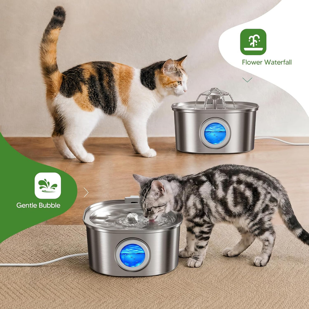 PEKTACO Cat Water Fountain, 3.2L Stainless Steel Pet Fountain, 1 Filter