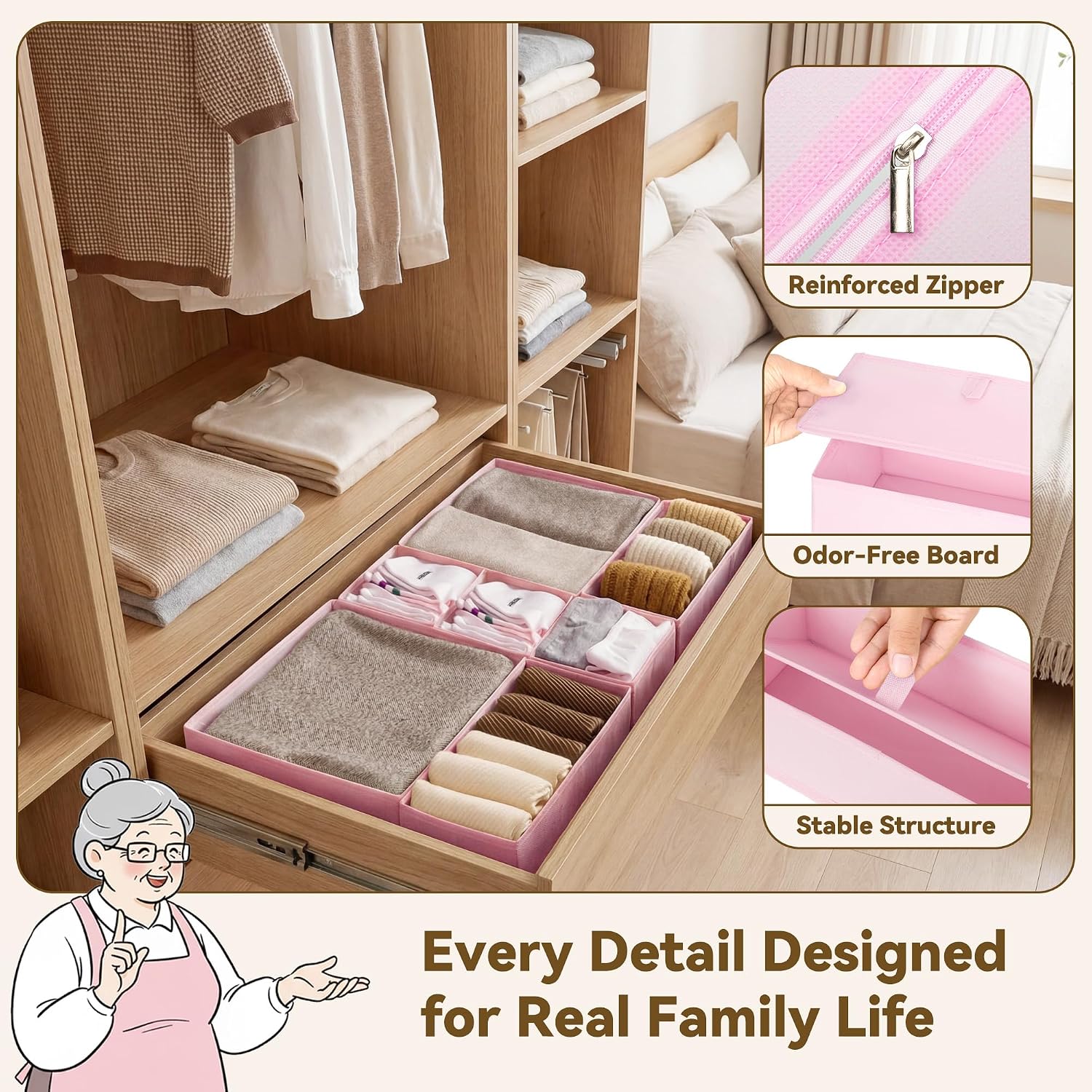 GRANNY SAYS Drawer Organizer Clothes, 12 Pack Dresser Organizer Bins for Nursery, Closet Organization and Storage Dividers for Clothing, Baby Clothes, Underwears, Pink