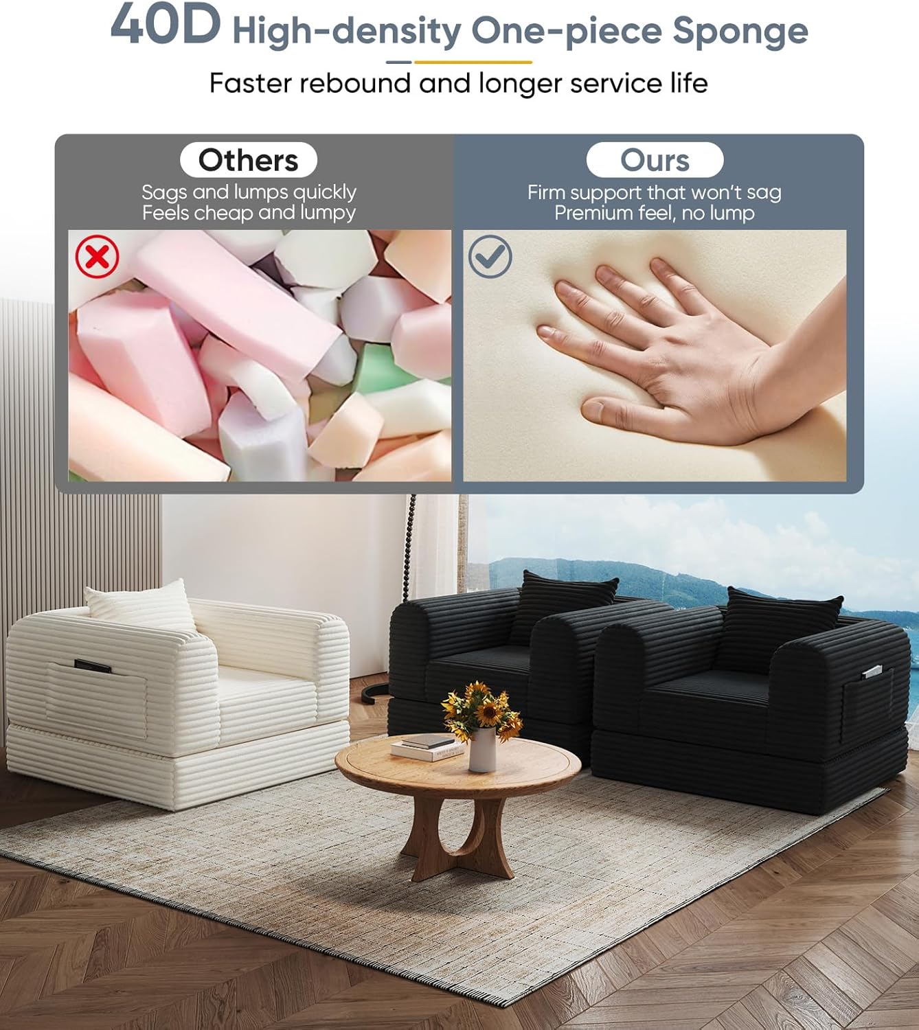 Versatile 2 in 1 Boneless Armchair Chaise Lounge Chair Indoor, Convertible Sleeper Chairs Couch Folding Sofa Bed Oversized Comfy Futon Floor Sofa BeanBag for Reading Nook Living Room Bedroom
