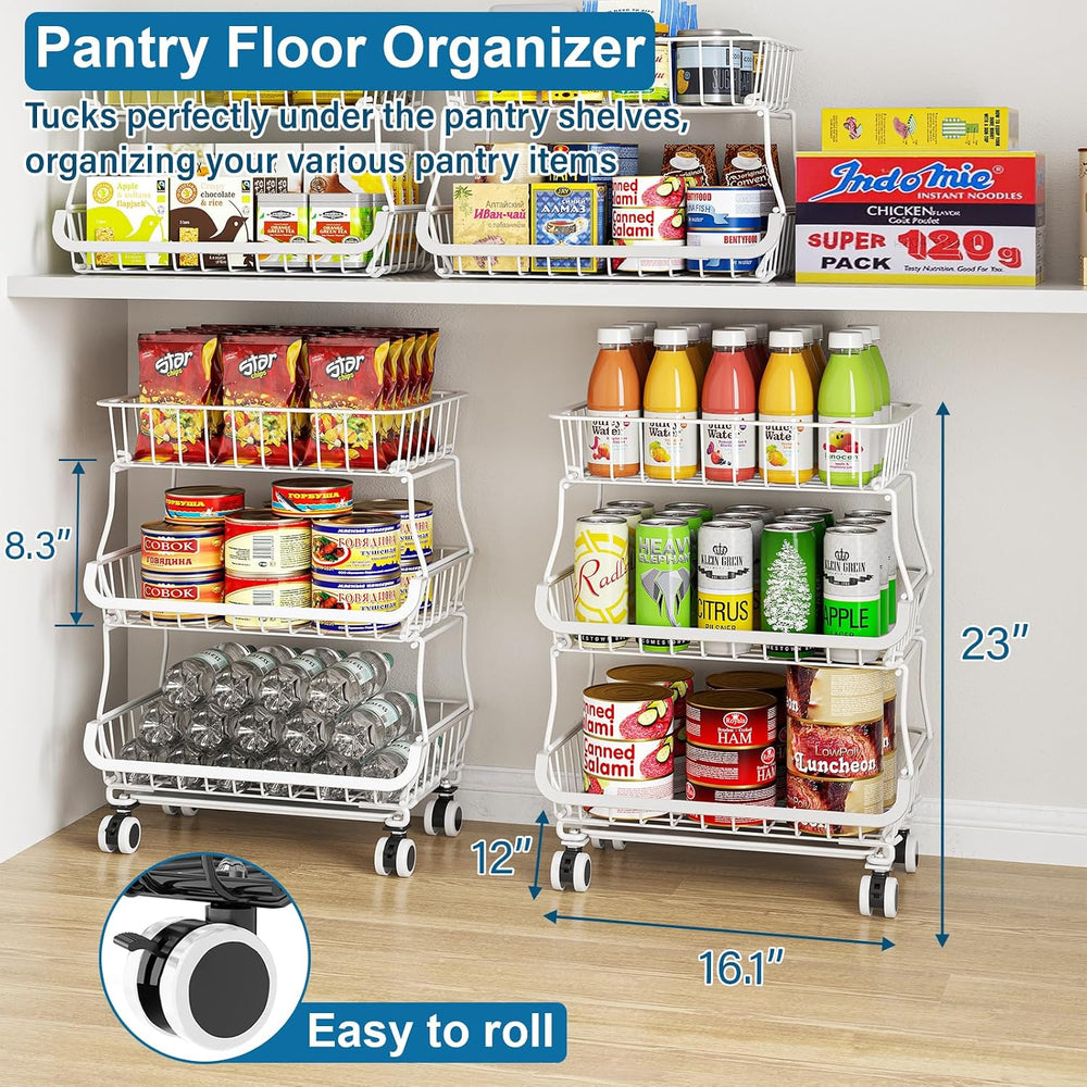 OKZEST 3-Tier Rolling Pantry Floor Organizers and Storage Cart with Wheels | ...
