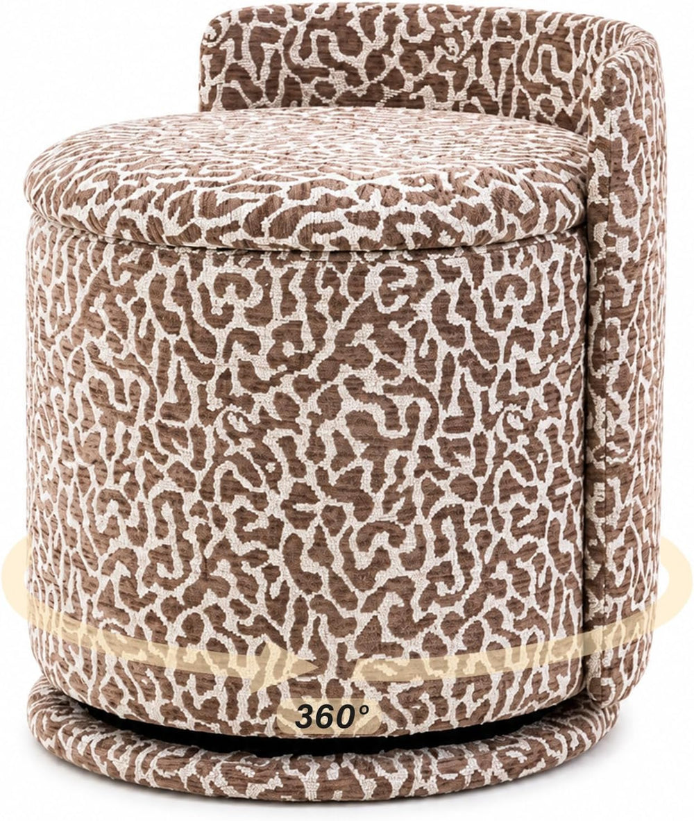 360° Swivel Makeup Chair with Storage, Leopard Upholstered Accent Stool with ...