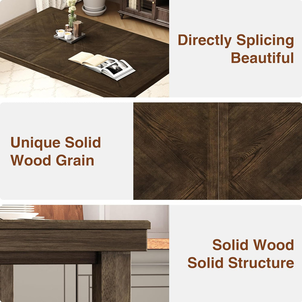 47.2in-63in Solid Wood Extendable Dining Table for 4-8, Unique Wood Grain, Mo...
