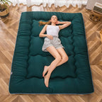 MAXYOYO Japanese Floor Mattress Futon Mattress, 4" Thicken Tatami Mat Sleeping Pad Foldable Roll Up Mat Boys Girls Dormitory Pad Kids Floor Lounger Pillow Bed, Charcoal Grey, Queen Size