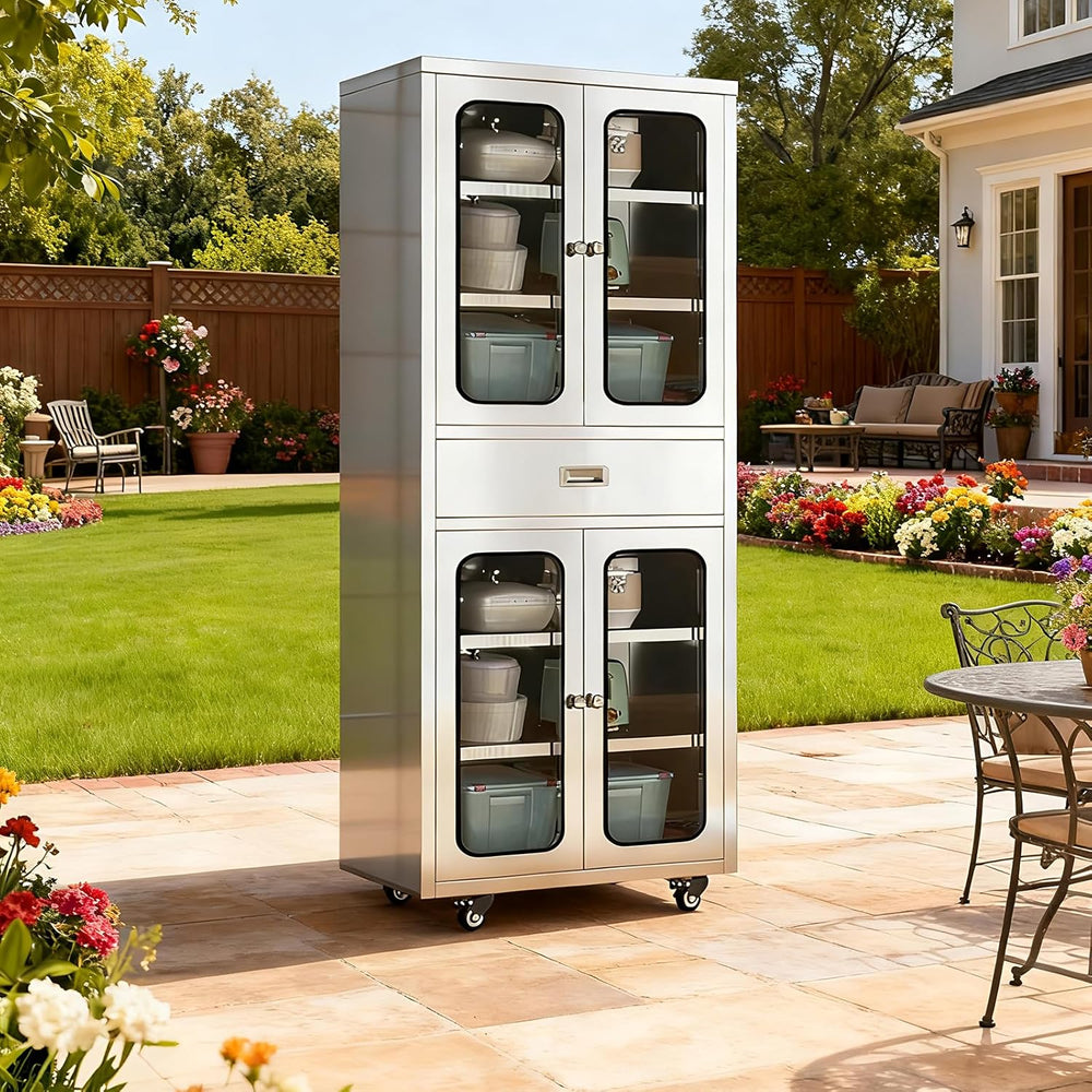 68" Full-Assembled Stainless Steel Cabinet with 1 Drawer and Glass Doors...