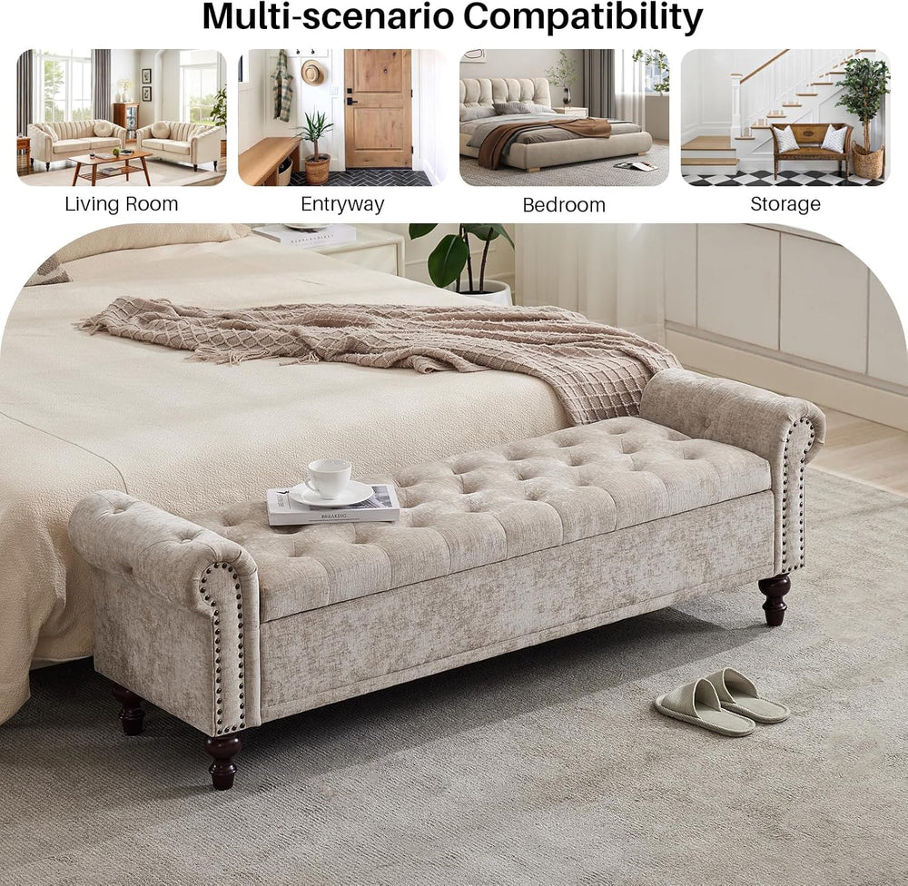 SOFTHION Storage Bench for Bedroom, 67" End of Bed Bench King Size, Upho...