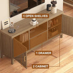 Farmhouse TV Stand for TVs Up to 65 Inch, Entertainment Center with Door, Media Console Cabinet,TV Console Cabinet with Storage & Adjustable Shelf for Living Room/Bedroom