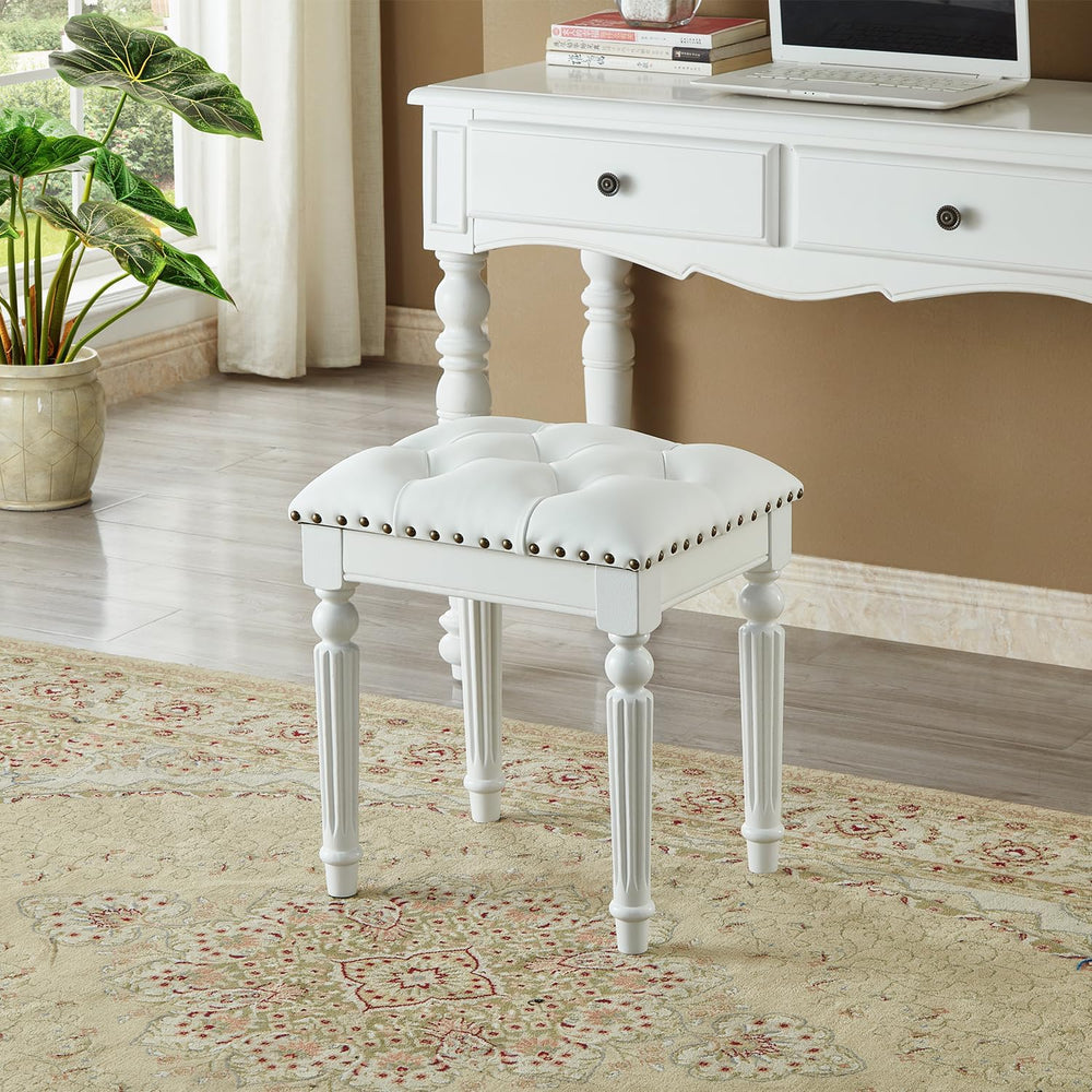 Vanity Bench Stool with Microfiber Leather Cushion, Vanity Chair Ottoman Dres...