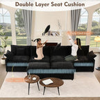 142.5" U Shaped Couch, Modular Sectional Sofa, 3-Seater Comfy Cloud Couch, Set of Modular Pieces with Movable Ottoman, Deep Seat Couches for Living Room, Chenille, Black
