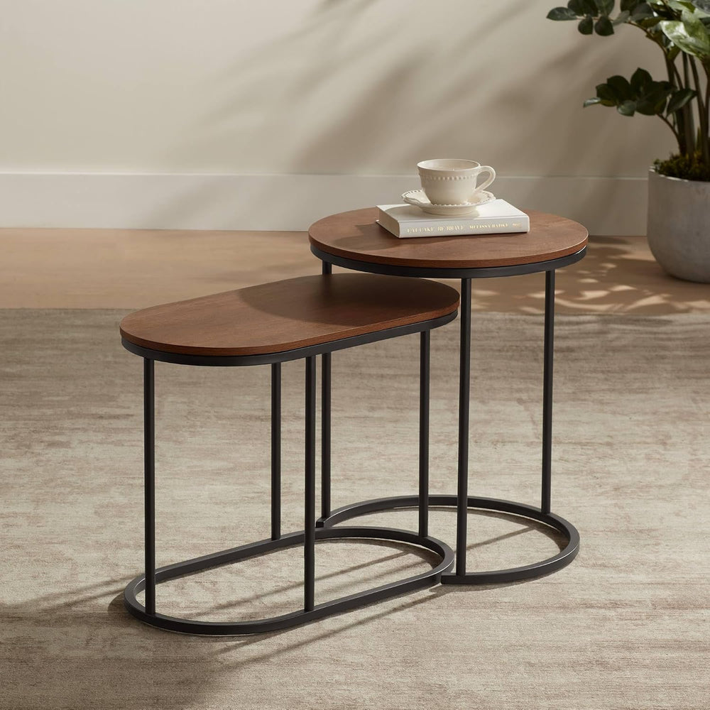 Studio 55D Santa Maria Modern Industrial Set of 2 Small Walnut Round Circle O...