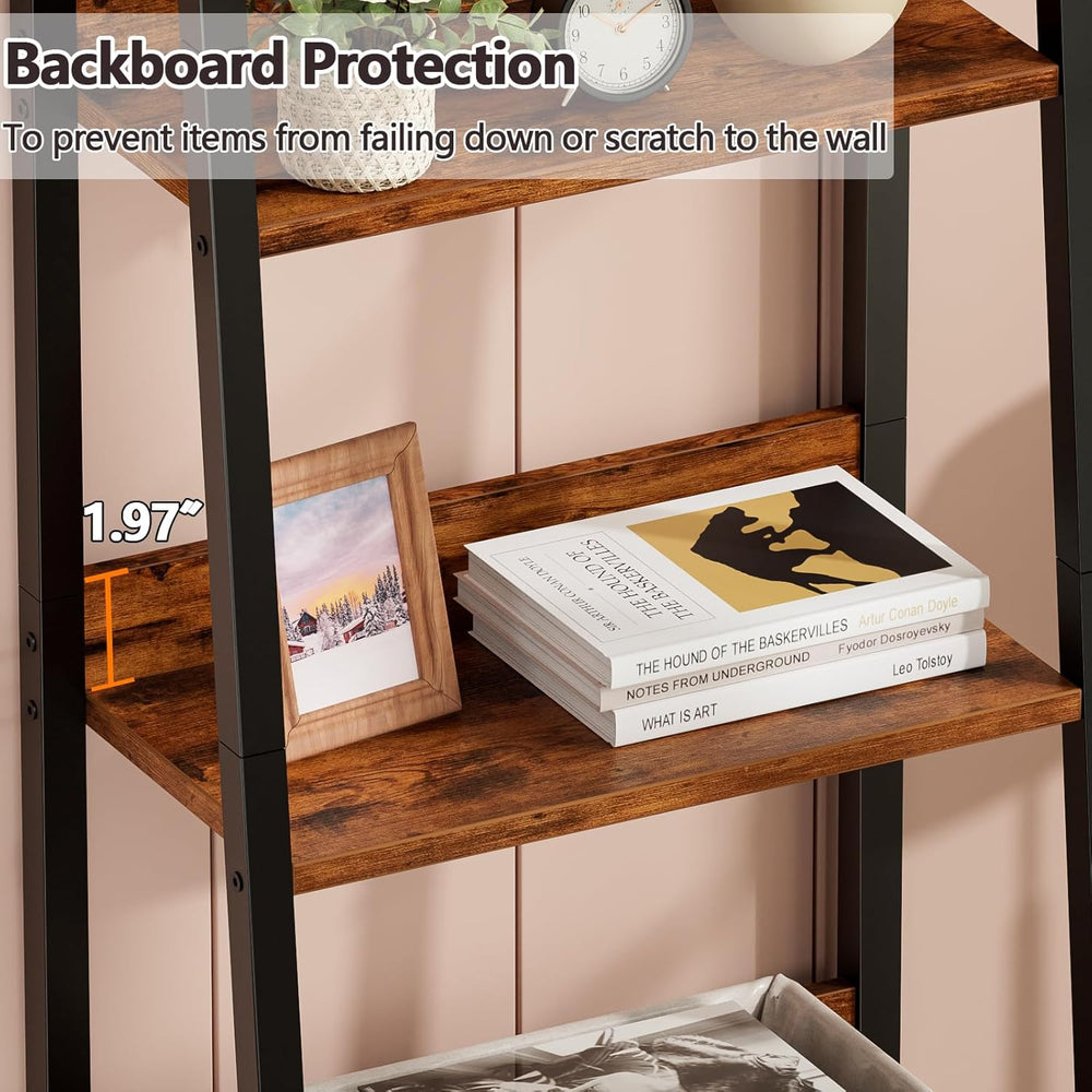 Furologee 5-Tier Ladder Shelf, Ladder Bookshelf with Removable Drawer, Rustic...
