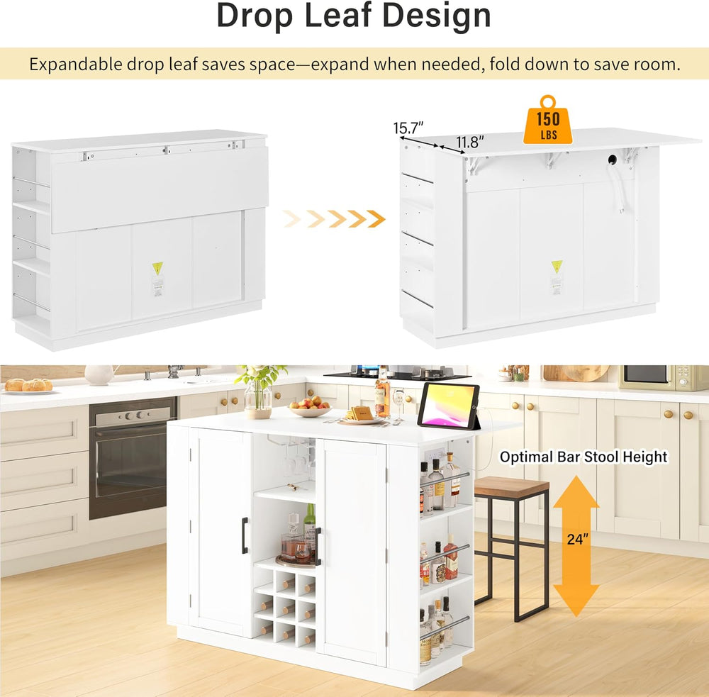 47.2" Multifunctional Kitchen Island with Drop Leaf & Power Outlet –...