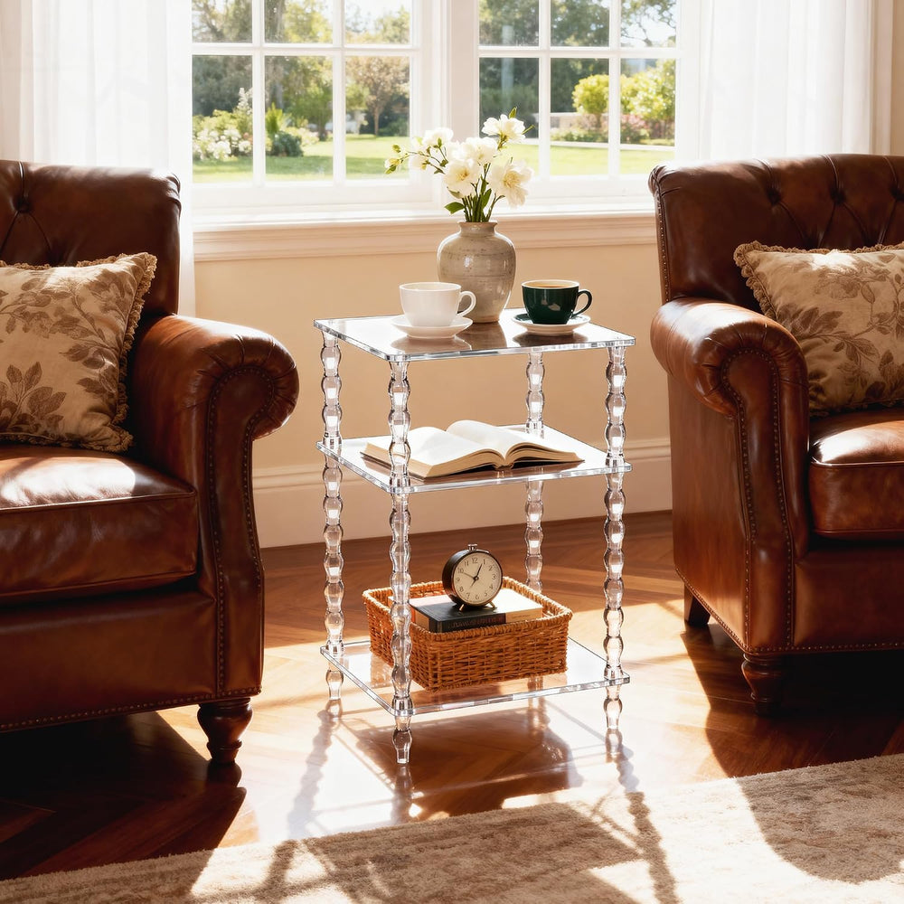 Acrylic Side Table Clear 3-Tier End Table for Living Room, Office, Hallway, B...