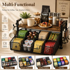Tea Bag Organizer, Tea Bag Organizer Drawer, Wood Tea Organizers and Storage Chest Teabag Holder with Storage Drawer,Rustic Brown for Countertop Kitchen, Office