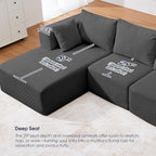 KINGYES Boneless Chaise Lounge Chair for Modular Sectional Sofa, L Shape Corduroy Upholstered Chaise Lounge for Living Room, Gray