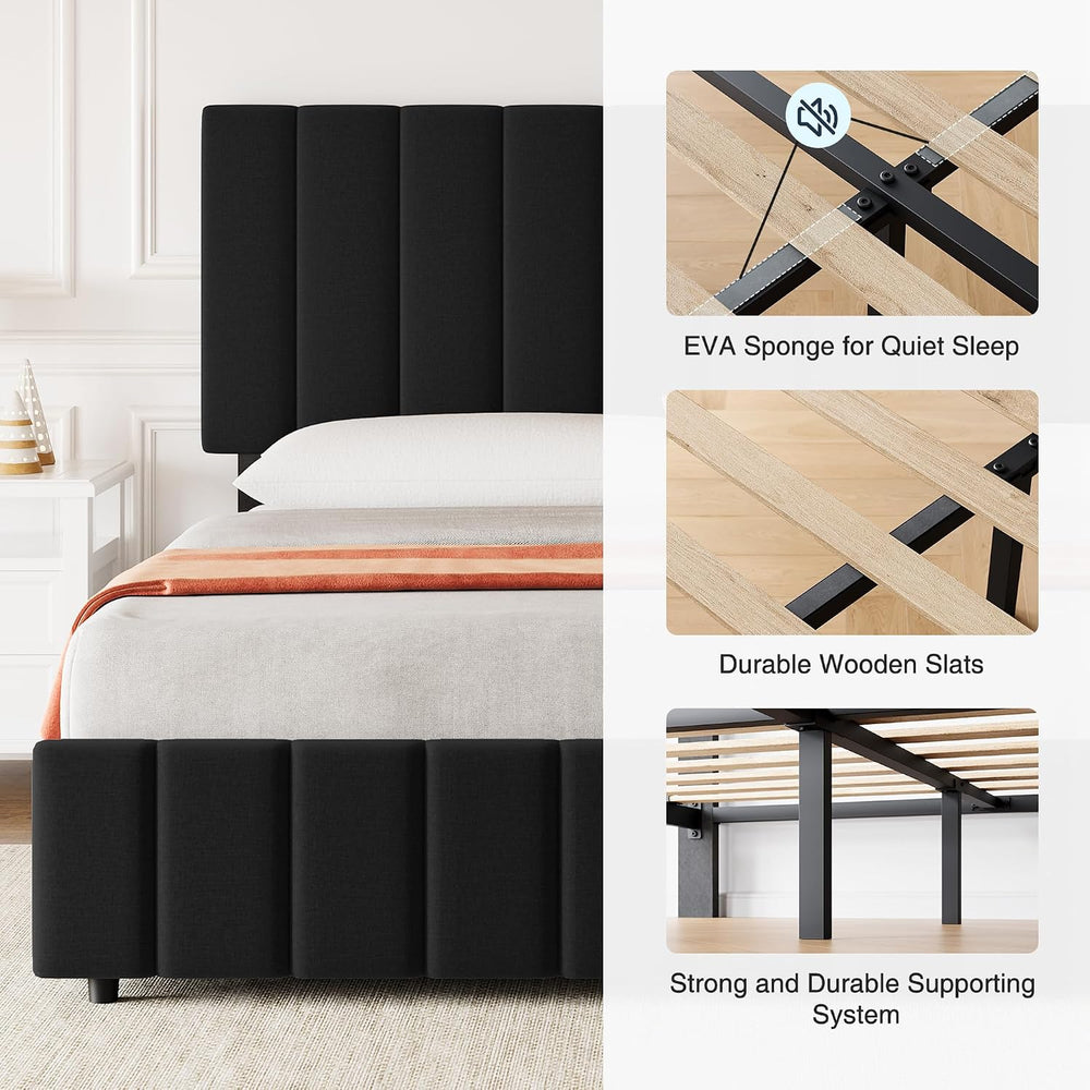 Garvee King Size Bed Frame, Linen Bed Frame with 4 Storage Drawers, Black