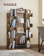 VASAGLE Bookshelf, Tree-Shaped Bookcase with 13 Storage Shelves, Rounded Corners, 9.8”D x 33.9”W x 55.1”H, Rustic Brown ULBC67BXV1