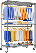 P8 Heavy Duty Clothes Rack（With Extended Width Design） Rolling Clothing Racks for Hanging Clothes，Portable Garment Rack with Lockable Wheels，51.2" W x 15.8" D x 80.5" H，Max Load 700LBS，Grey