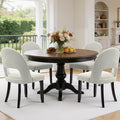Modern Farmhouse Dining Chairs Set of 4, Upholstered Wooden Kitchen & Dining Room Chairs with Solid Wood Legs, Linen Fabric Backrest, Cream White