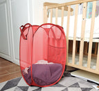 Larpur Popup Mesh Laundry Basket, Collapsible and Portable Clothes Washing Laundry Hamper with Reinforced Carry Handle (Red)