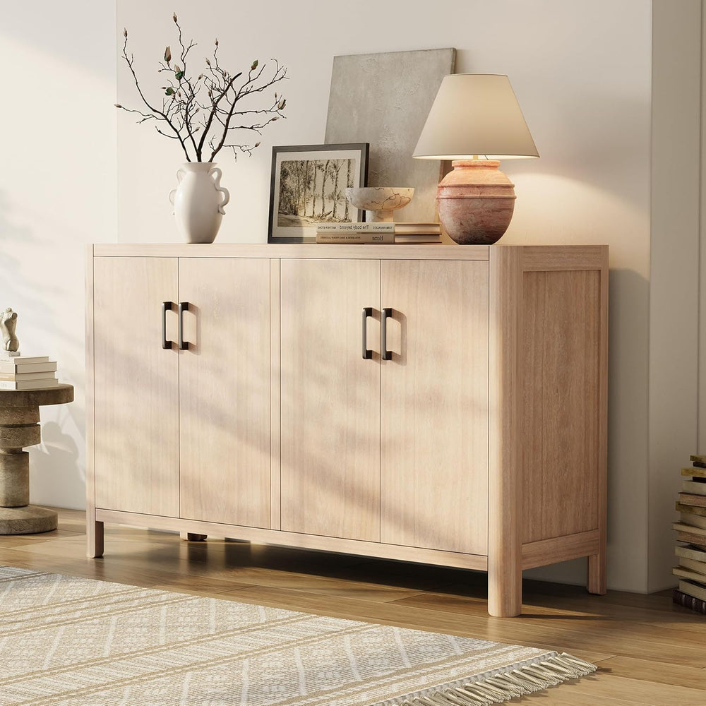 VilroCaz Farmhouse Wood 4-Door Cabinet Sideboard with Smooth Rounded Corners,...
