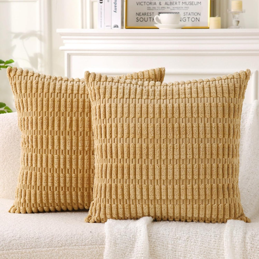 2 Pack Corduroy Decorative Throw Pillow with Inserts, 18x18 Inch Soft Boho Th...