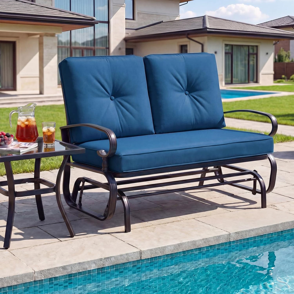 Giantex Outdoor Glider Bench, Patio 2 Person Loveseat with Removable Cushion,...