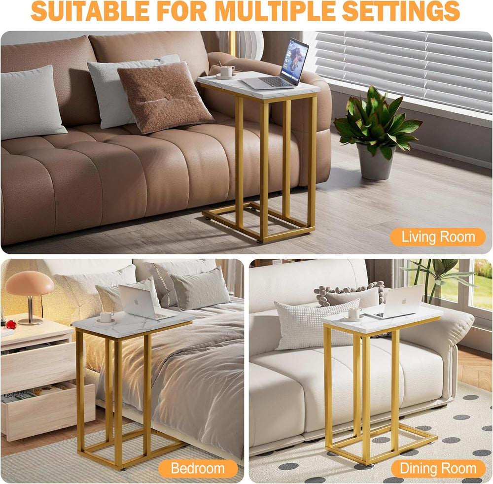 VECELO Universal C-Shaped Side Table, Multi-Functional Snack & TV Tray fo...