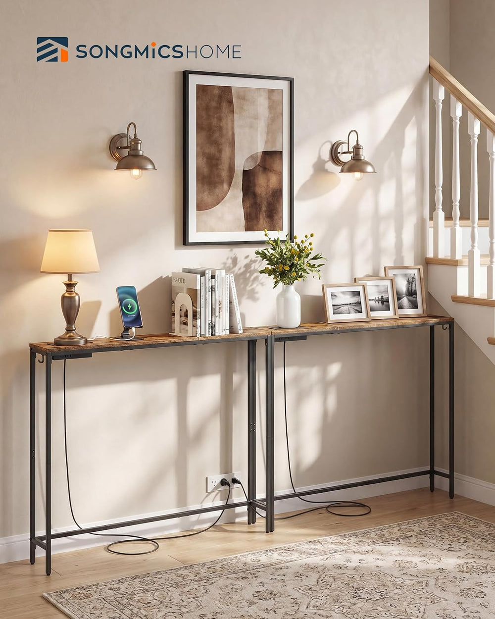 SONGMICS HOME Narrow Console Tables with Integrated Tabletops, Behind Couch T...