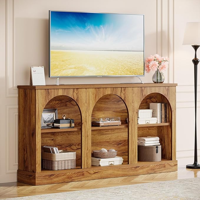 Tribesigns TV Consoles with Storage Cabinets, Television Stand for 55/60/65 Inch TV, Farmhouse Media Entertainment Center Stand for Living Room, Natural Wood
