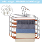 FeeraHozer Pants Hangers Non Slip 3 Pack Space Saving Hangers Multi-Layer Swing Arm Stainless Steel Space Saver Rack for Jeans Scarf Trouser Clothes (Gold)