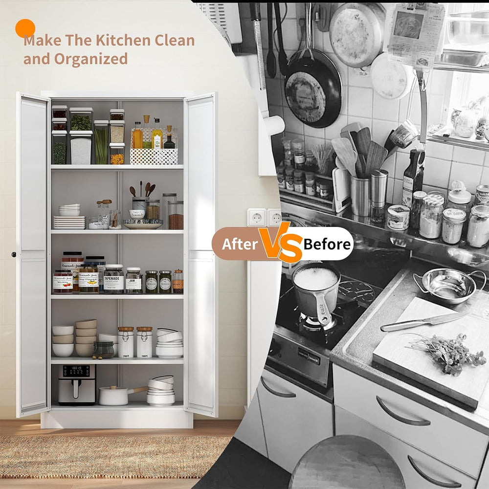 61" Metal Kitchen Pantry Cabinet Adjustable Storage with 4 Shelves (110l...