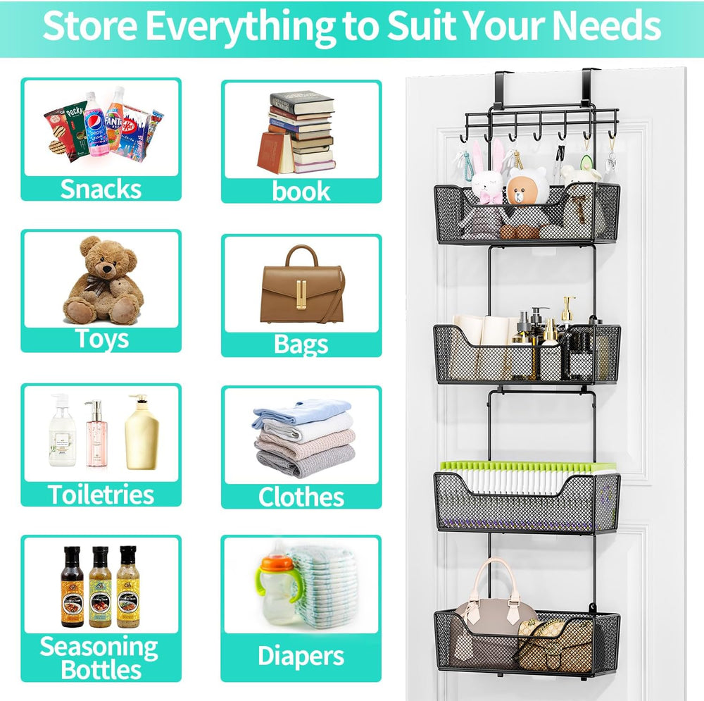 HapiRm Over The Door Organizer - Hanging Door Organizer with 4 Metal Large Ca...