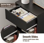 Nightstand, Modern Bedside Table with Storage Drawers and Open Wood Shelf, Night Stand with Solid Wood Legs, End Tables Side Tables for Living Room, Bedroom Black