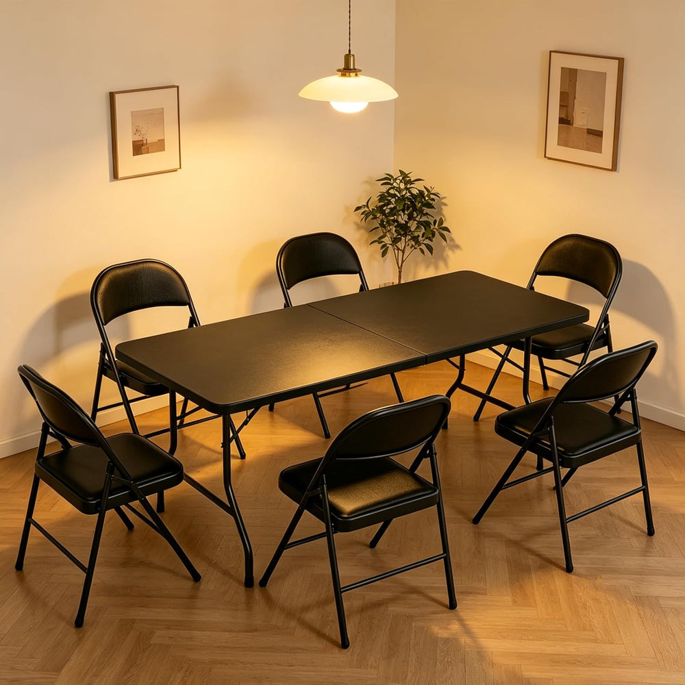 Folding Dining Table Set, 6FT Foldable Plastic Table with Carrying Handle &am...