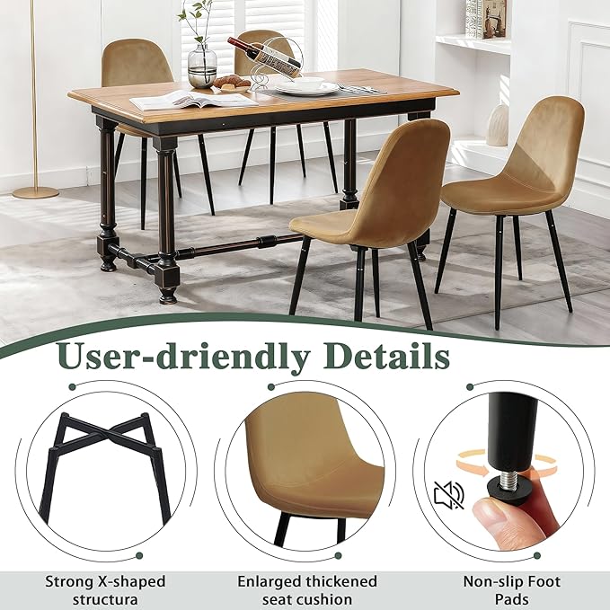CangLong Modern Velvet Chairs with Metal Legs for Living, Bedroom, Restaurant, Dining Room, Set of 4, Earthy Yellow