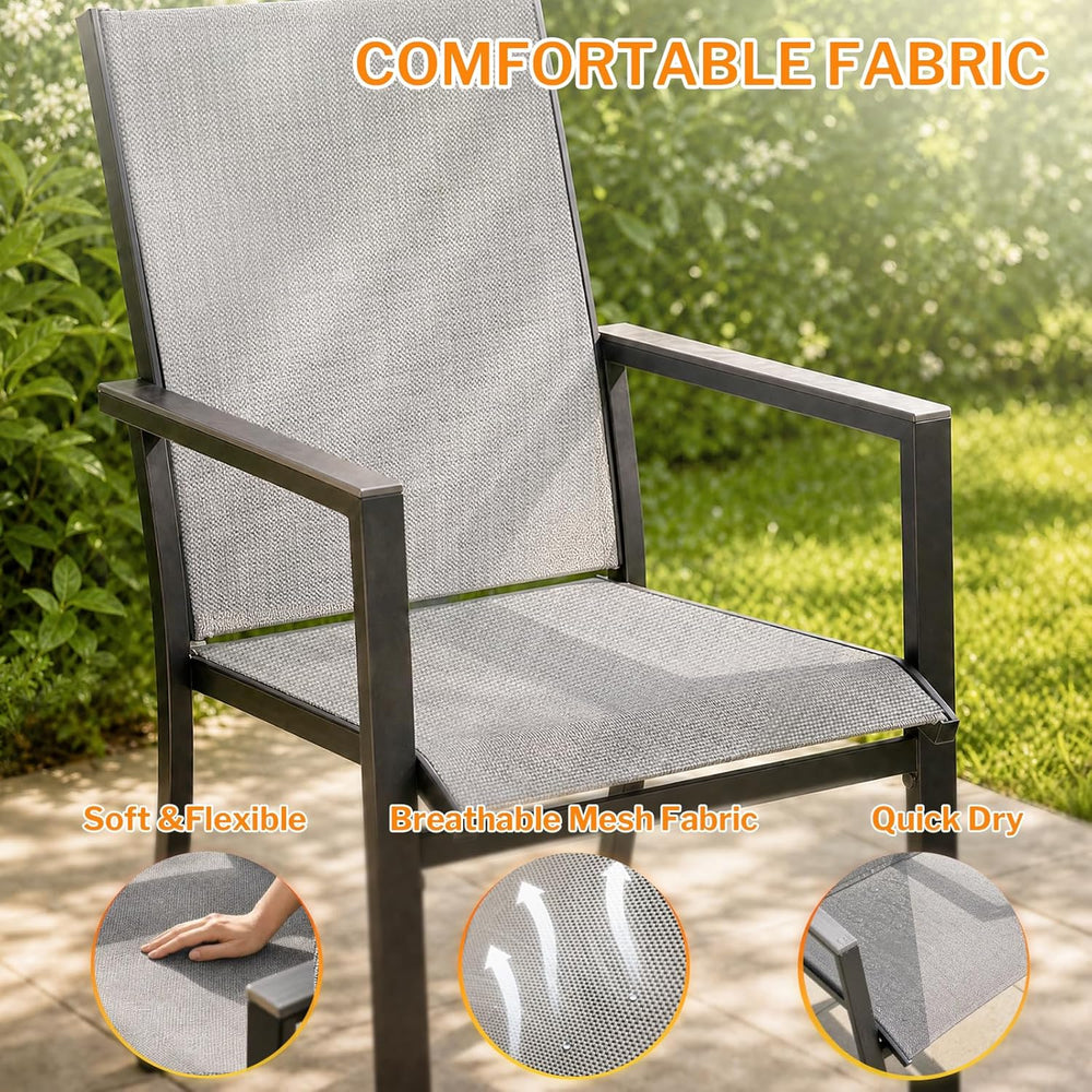 MEOOEM Highback Outdoor Chairs Set of 2, Comfortable Wide Deep Seat Grey Pati...