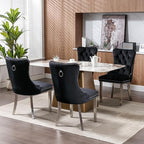 Luxury Upholstered Dining Chairs Set of 6, Black Kitchen Chair with Silver Metal Legs, Velvet Tufted Back Dining Chair, Sillas de Comedor, Modern Kitchen & Dining Room Chairs (Black, 6 Pcs)