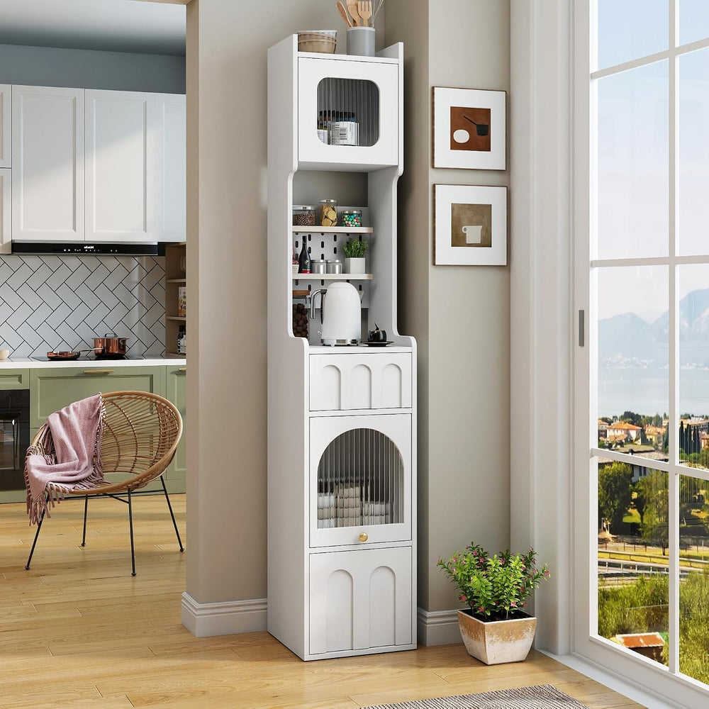 71" High Pantry Cabinet Kitchen Hutch Cabinet with Doors & Open Shel...