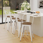 Andeworld Metal Bar Stools Set of 4, 24 inch Counter Height Barstools with Backs Farmhouse Modern High Back Bar Stools with Larger Seat Kitchen Dining Bar Chairs,Off White