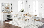 Signature Design by Ashley Ashbryn Farmhouse Armless Dining Chair with Bent Slat Back, Set of 2, White & Light Brown